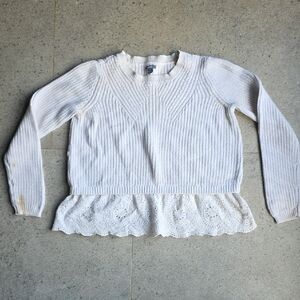 Aerie Cream Sweater with Eyelet Hem